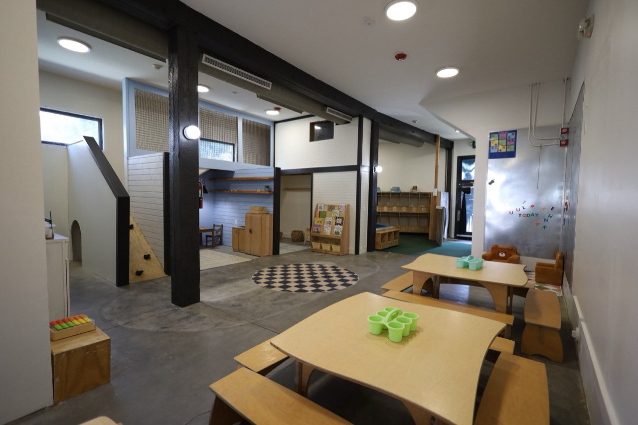 Footsteps classroom with wooden tables
