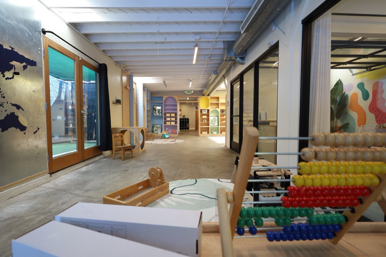 Open learning space with abacus and world map